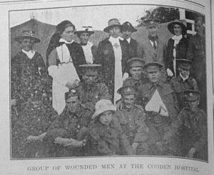 Group of wounded men at the Cooden Hospital. Remember Cooden. Report and pictures. 29th July 1916