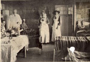 Inside the tennis pavilion which has been fitted up as a hospital. Bexhill Observer 10th October 1914