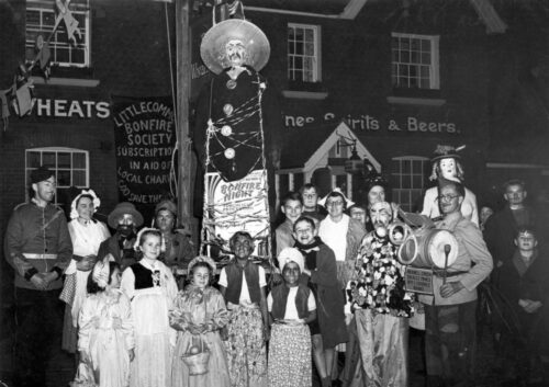 Bonfire Society outside Wheatsheaf Inn (LC) c1950