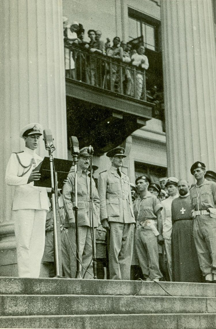 Marking the surrender of Japanese forces in Singapore in 1945.