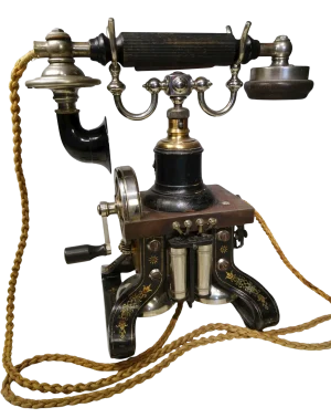 Photo of a 1892 Ericsson telephone with magneto driven by its handle