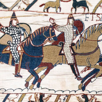 Bayeux_Tapestry_scene51_Battle_of_Hastings_Norman_knights_and_archers1