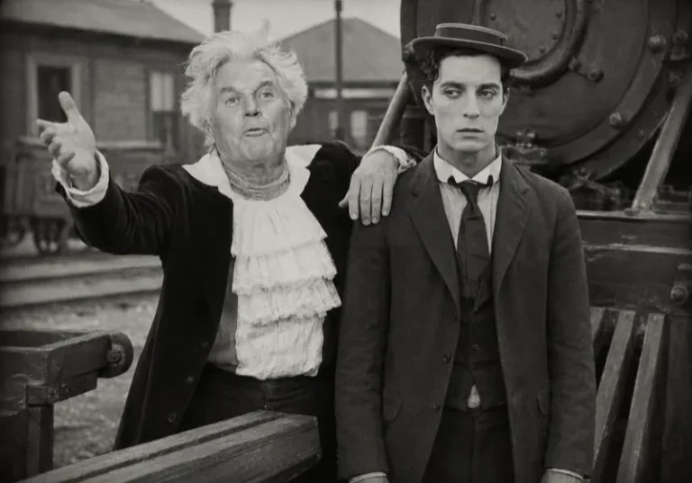 An AI generated image of Mike Hatchard as Beethoven and Buster Keaton, a frequent star of Bexhill Film Club showings.