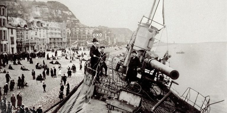 Wartime flyer (beached submarine) German submarine beached at Hastings in 1919